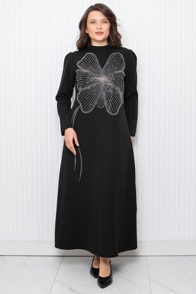 SUBU TASARIM Μαύρο βραδινό φόρεμα - Stone Print Detail, TBS948