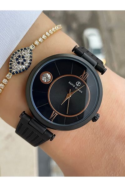 DAVID GUNER Black Color Women's Wristwatch and Bracelet