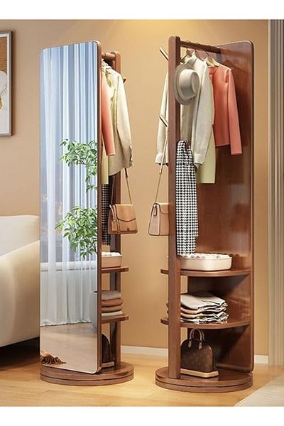 Taimi 360° Rotating Full-Length Mirror 50X160 cm with Coat Rack Density-laminated Wood