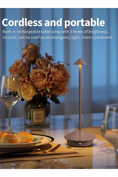 Taimi Wireless Touch Dimmable Table Lamp, Rechargeable 1500mAh, 3-Color LED, Rose Gold