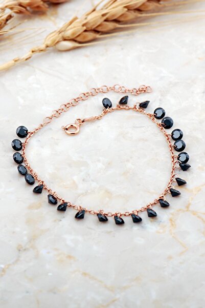 Sümer Telkari Oniks Taşlı Sallantılı Rose Gümüş Bileklik 4735