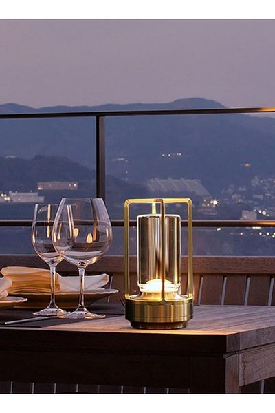 Taimi Crystal Lantern Table Lamp, Modern Wireless Rechargeable, Dimmable Night Light, Gold