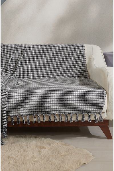 Lux Touch Fotoliu în carouri Luna antracit și gri - 180x200 cm canapea din bumbac canapea extensibilă