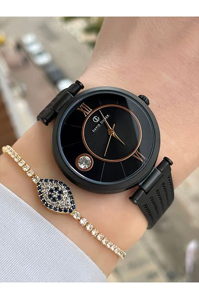 DAVID GUNER Black Color Women's Wristwatch and Bracelet