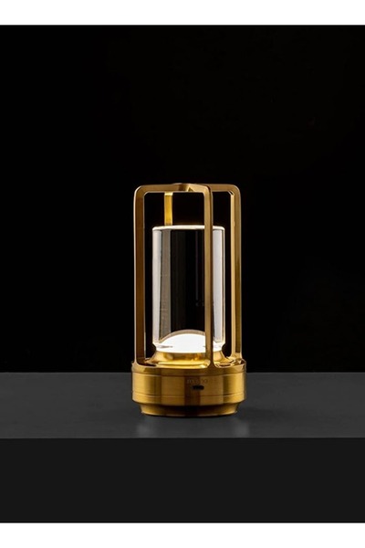 Taimi Crystal Lantern Table Lamp, Modern Wireless Rechargeable, Dimmable Night Light, Gold