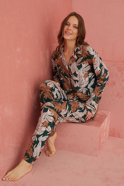 ELİTOL Multicolor Patterned Viscose Front Button Pajamas Set
