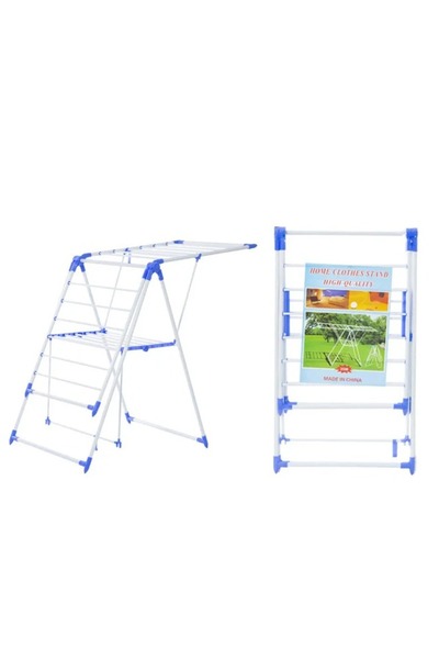 Taimi 4-Tier Foldable Silver Clothes Drying Rack for Laundry Rolling White/Blue - 133L x 58H x 95W cm