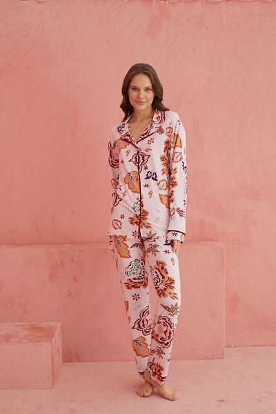 ELİTOL Multicolor Patterned Viscose Front Button Pajamas Set