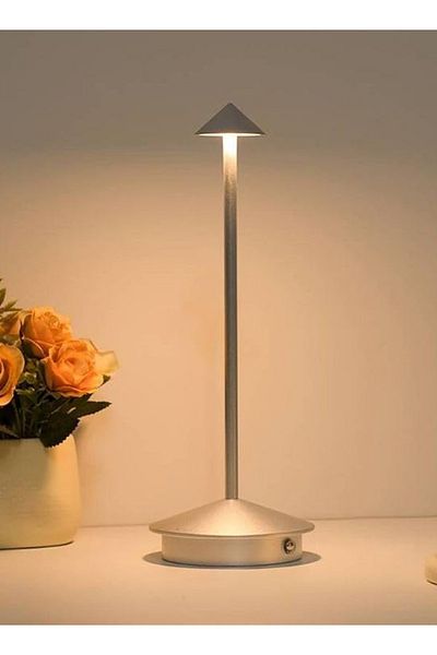 Taimi Wireless Touch Dimmable Table Lamp, Rechargeable 1500mAh, 3-Color LED, Silver