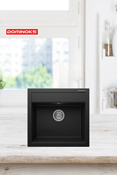 Dominoks NİJER49 SİYAH 53X56 TEZGAH ÜSTÜ TEK GÖZ GRANİT EVYE