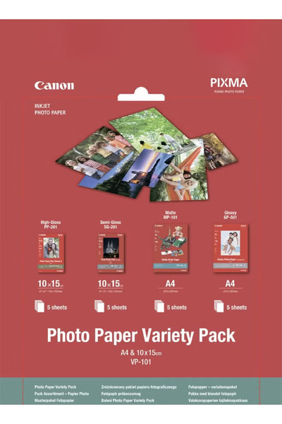 Canon مجموعة متنوعة من ورق الصور مقاس A4/10 × 15، 5 أوراق، VP-101 (0775B079AA)