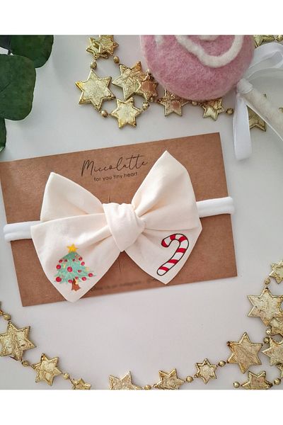Miccolatte Baby Christmas Themed Christmas Tree and Cane Candy Custom Printed Bow Bandana