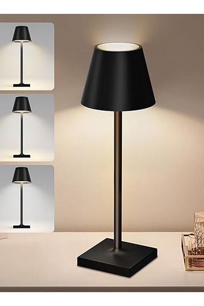 Taimi Wireless Table Lamp, Rechargeable 1800mAh, Metal, Portable, 2-Level Night Lighting Black