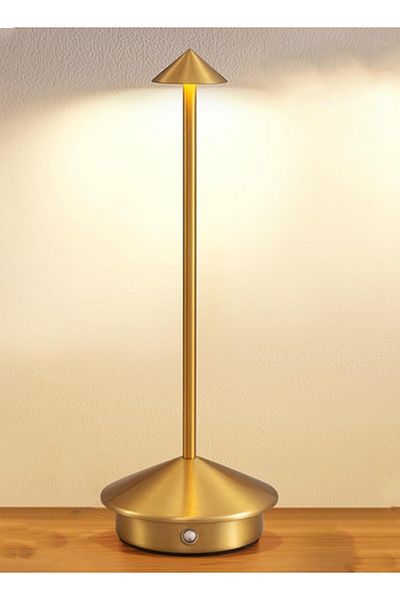 Taimi Wireless Touch Dimmable Table Lamp, Battery Operated, Rechargeable 1500mAh, 3-Color LED, Gold
