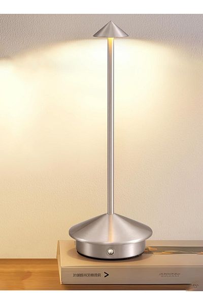 Taimi Wireless Touch Dimmable Table Lamp, Rechargeable 1500mAh, 3-Color LED, Silver