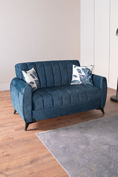 Kilim Mobilya Linda İki Kişilik Kanepe Yüksek Ayaklı Mavi
