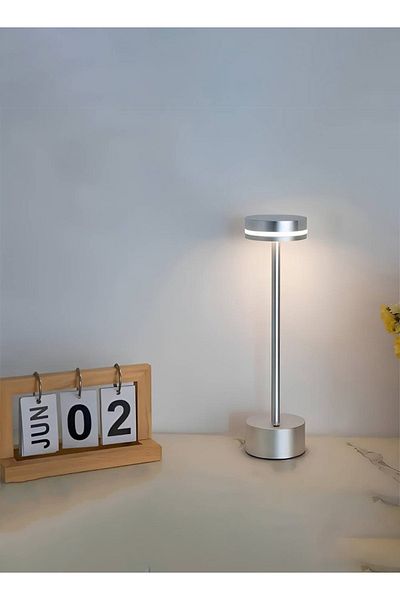 Taimi Slim Angle Wireless LED Table Lamp, Aluminum Shade, 1800mAh Battery, Silver