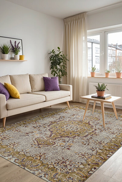 AIDA HOME Serans Vintage Desenli Pamuk Tabanlı Yıkanabilen Kaydırmaz Antibakt...