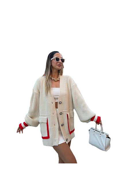 LUQ fasion Νέα γυναικεία ζακέτα με κόκκινη ρίγα τσέπης