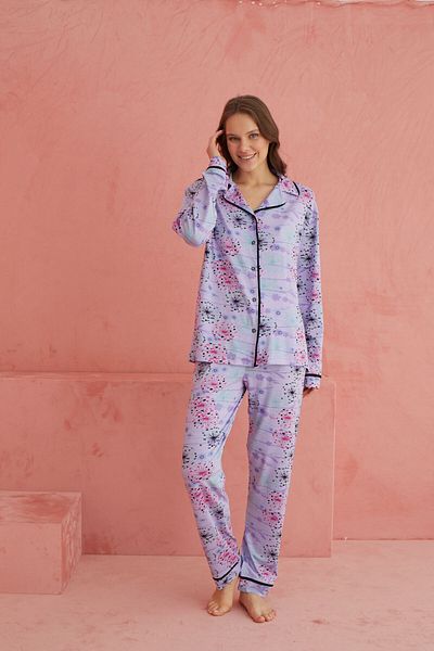 ELİTOL Multicolor Patterned Viscose Front Button Pajamas Set