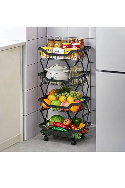 Taimi 5-Tier Moveable 95H X 27L X 35W Foldable Storage Shelves Black