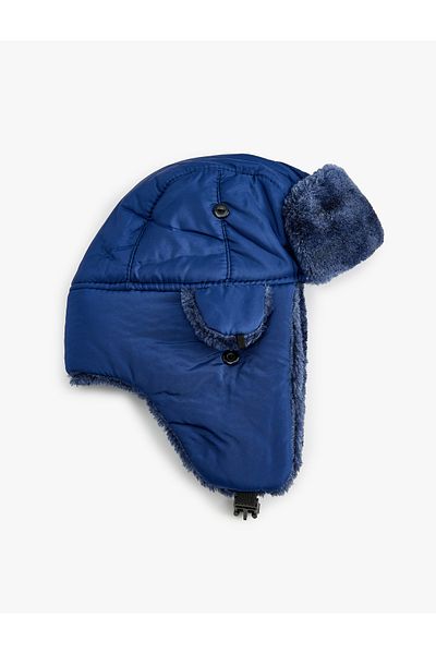 Koton Water Repellent Snow Cap with Faux Fur Inside - Ear Flap and Chin Tie Detail