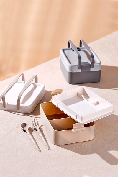 KORUCA 3 Compartments Large Lunch Box - Lunch Box with Fork Spoon, Double Handles Storage Container