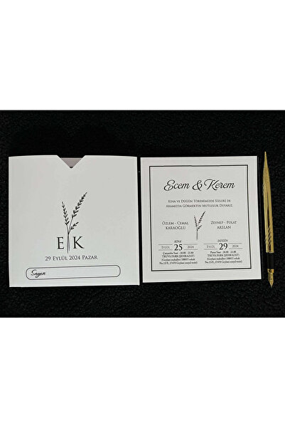 AnadoluMatbaacılık Beyaz Zarflı Nişan Ve Düğün Davetiyesi (50 ADET 14X14CM, 250 GRAM KARTON - Baskı hariç)