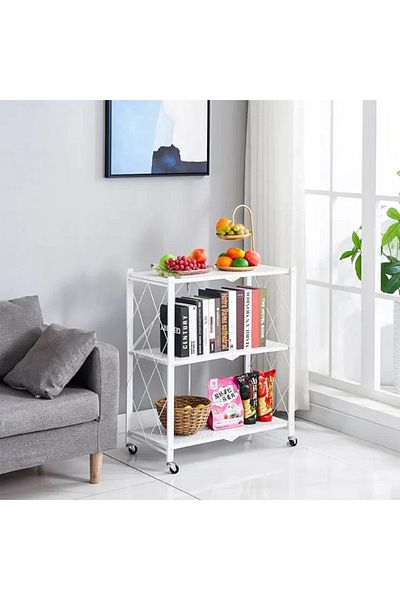 Taimi 3-Tier Moveable 87L X 71H X 40W Foldable Storage Shelves White