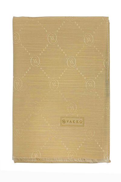 Vakko Cotton Silk Shawl - Monogram - Sand Beige