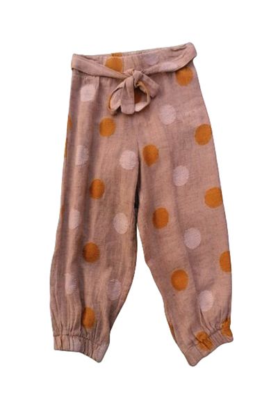 Escabel Linen Beige Trousers - Girls, Large Polka Dot, Original Printed