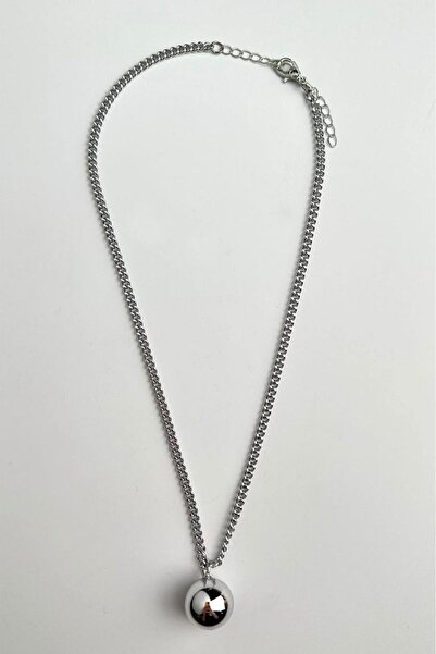 Modex Gümüş Rengi Serenay Top Detaylı Zincir Kolye (Ölçü:40cm)