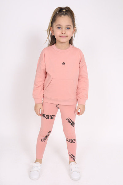 Toontoy Σετ κοριτσίστικο κολάν με κέντημα με τσέπες καγκουρό