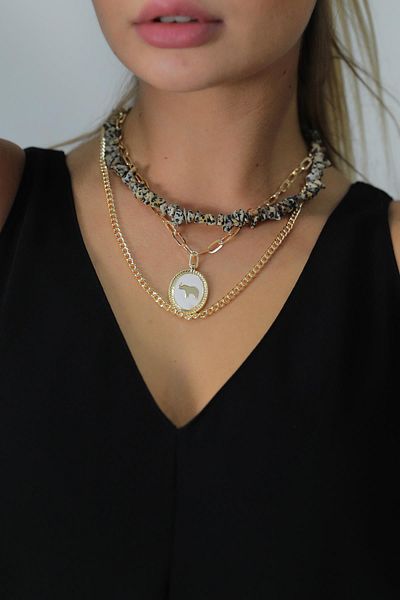 Modex White Enameled Elephant Figure Necklace