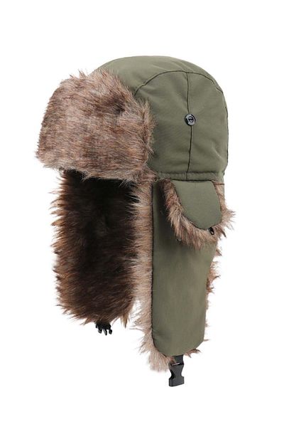 Külah Adult Green Ski Hat Pilot Beanie with Faux Fur