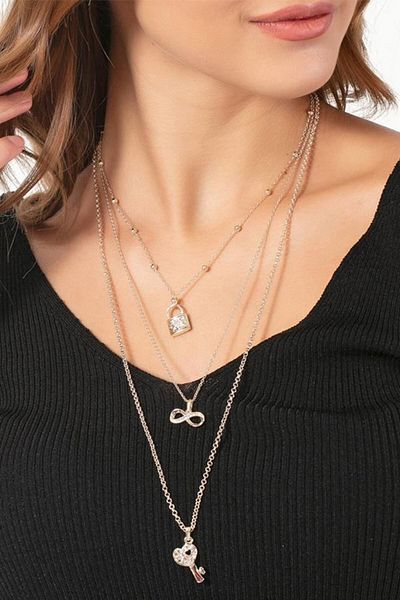 Modex Triple Gold Yellow - Heart Lock Figure Necklace