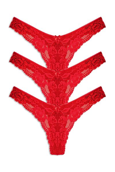 HNX Red Lace Thong Women's Panties 3-Pack