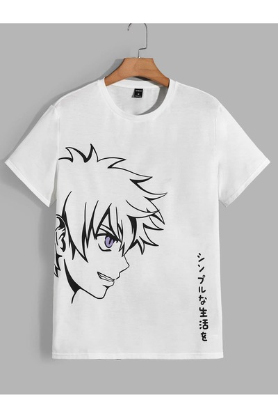 donamod Unisex Anime Ιαπωνικά γράμματα με στάμπα μεγάλου μεγέθους μπλουζάκι