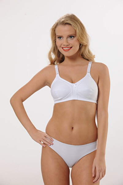 MODA Sutien Ribana efect modelator Push-Up – Alb, 92% bumbac, cu bretele și cu sârmă