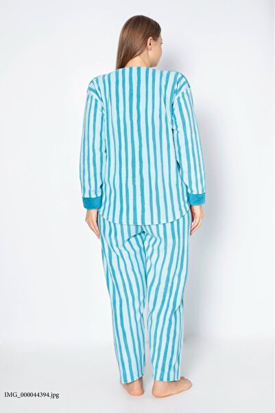 MEBA Women's Plus Size Welsoft Winter Fleece Plush Blue Pajamas Set -15