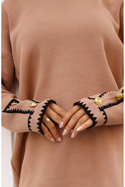 sefamerve Zigzag Knitwear Set 24012-02 Milk Coffee - Cuffed Sleeves