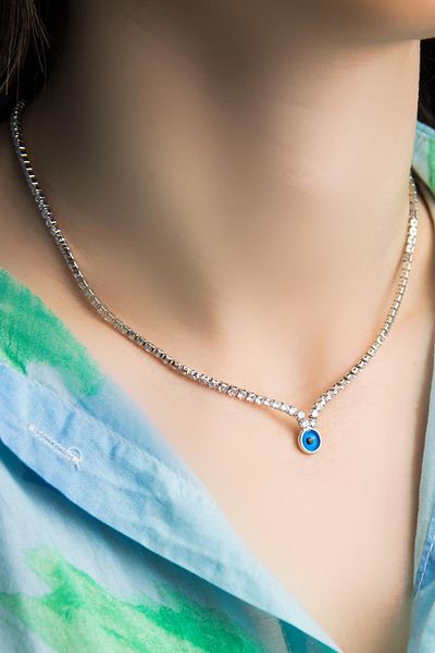 Modex Evil Eye Figured Stripe Zircon Stone Necklace