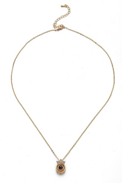Modex I Love You Necklace with Crown Detail in 100 Languages - Gift for Lover
