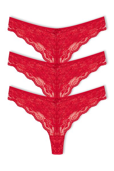 HNX Red Lace Thong Women's Panties 3-Pack