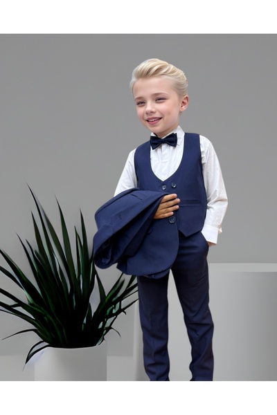 WENA KİDS Children's Suit - Jacket, Vest, Pants and Shirt Set Dark Blue