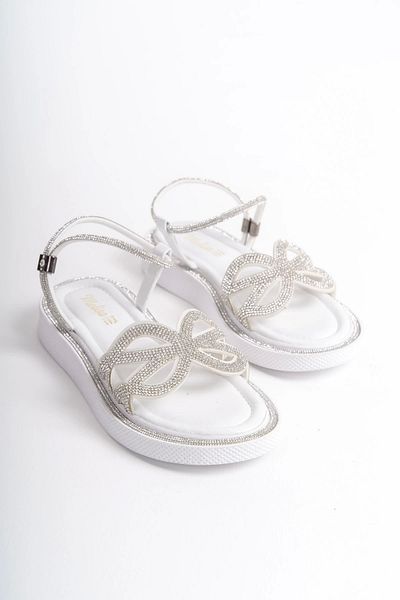 Moda Değirmeni Sandale Camollin Stone de damă albe cu detalii