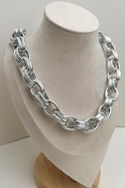 Modex Silver Color Patterned Ring Necklace