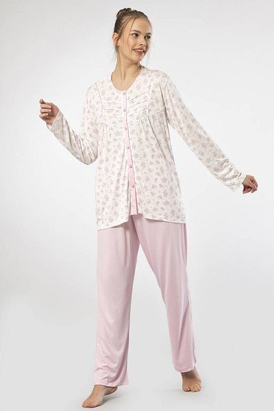 TÜREN Printed Buttoned Battal Long Sleeve Pajama Set