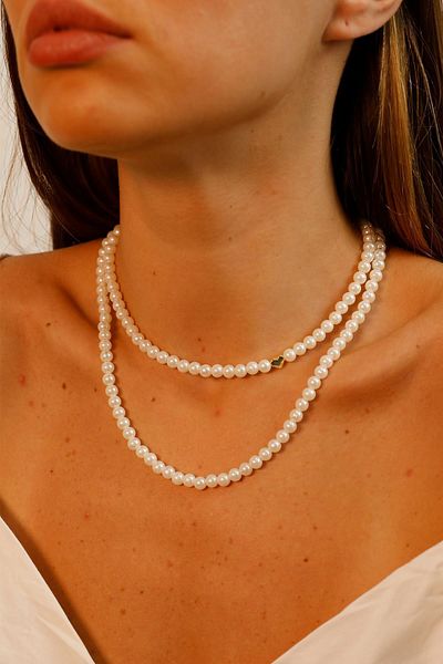 Modex Double Pearl Necklace with Heart Figure