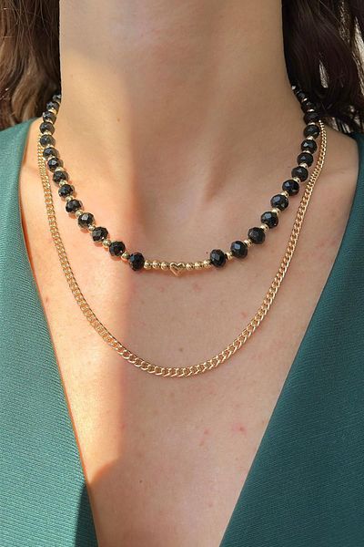 Modex Heart Figured Crystal Bead Double Necklace Gift for Lover